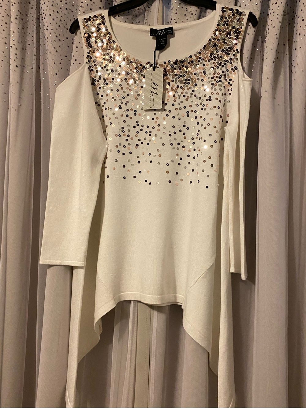 MIDNIGHT VELVET NWT WHITE XL SQUIN COLD SHOULDER TOP